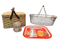Set of 4 Assorted Items, Tray, Baskets and Jar