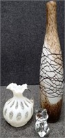 Fenton Glass Bear, Pitcher & Textured Glass Vase