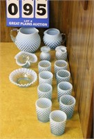 Lot of Blue Opalescent Hobnail Glassware