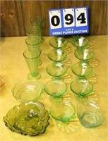 Lot of Assorted Green Depression Glassware