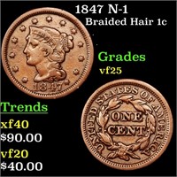 1847 N-1 Braided Hair 1c Grades vf+