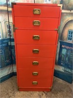 1970s Orange 7 Drawer Chest, 52in X 22in