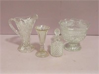 Four Pieces of Clear Pressed Glass