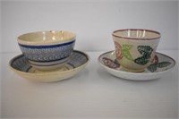 EARLY 19TH CENTURY NO HANDLE STYLE CUPS & SAUCERS