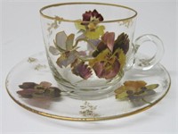 VICTORIAN GLASS CUP AND SAUCER