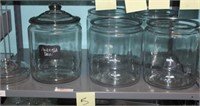 Shelf lot: 5 large glass canisters-only 1 lid