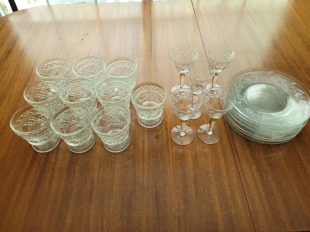 Crystal Etched Plates, Stemware and Sherbet Dishes