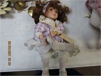 Ceramic Doll Purple plaid dress Music box
