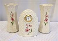 Belleek Irish China Vases and Clock