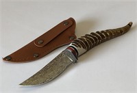 Damascus knife with sheath