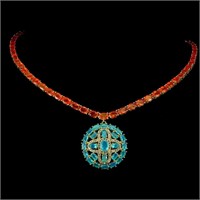 Natural Ethopian Orange Opal & Blue Apatite Neckla