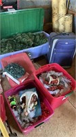 4 Christmas totes and 2 suitcases