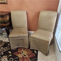 Pair of Diamond Pattern Skirted Parsons Chairs