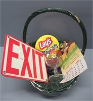 Pepsi-Cola glass, Lays pin, Exit sign that