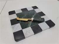 Vintage Marble Cheese Board w/ Matching Knife