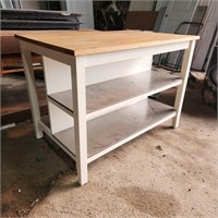 Wooden table stainless shelves 31"w × 49"l × 35"