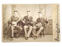 Cabinet Card Photo 3 Soldiers Banjo Guitar Players