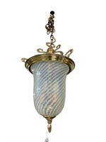 BRASS CHANDELIER WITH OPALESCENT SHADE