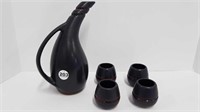 POTTERY PITCHER + 4 TUMBLERS