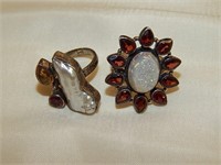 Sterling Druzy & Garnet Pearl Garnet Citrine Rings