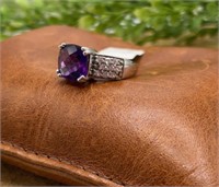 Faceted Purple Amethyst .925 Sterling Silver Ring