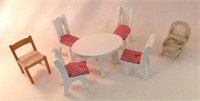 Miniature Doll House Wooden Table & Chairs &