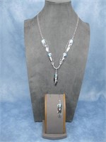 Sterling Silver Multi Stone Inlay Necklace See