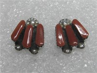 Sterling Silver Coral Earrings Hallmarked