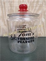 VTG TOM'S 5 CENTS TOASTED PEANUTS GLASS JAR