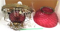 Ornate Cranberry Hobnail Hanging Lamp