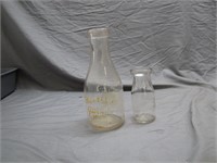 2 Assorted Vintage Glass Milk Bottles