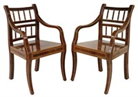 (2) MAHOGANY SPINDLE-BACK INLAID ARMCHAIRS