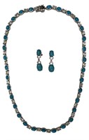 SILVER, TURQUOISE & CRYSTAL 19" NECKLACE & DIAMOND