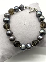 Sterling Silver Iridescent Grey Pearl Bracelet
