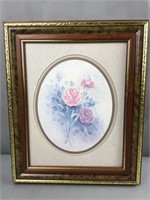 Framed pink flower painting by wyoma newton