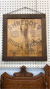 Vintage shredded wheat crate end framed for a