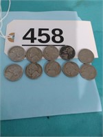 10 Assorted 1940's Jefferson Nickels