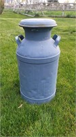 Antique Blue Painted Milk Can with Lid