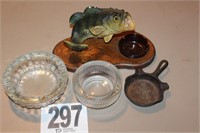 Cigarette Trays; Griswold, Bass Fish, Two Crystal