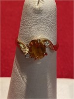 Citrine and CZ Ring. Size 5 3/4. Gold tone