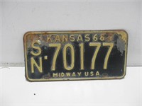 Vtg 1968 Kansas License Plate