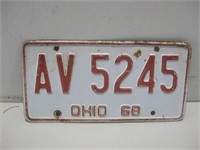 Vtg 1968 Ohio License Plate