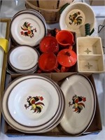 Retro Theme Dishes Depicting Roosters, Cups, C&S