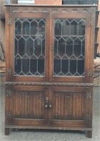 Vintage Leaded Glass Front Cabinet