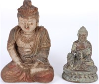 ANTIQUE CHINESE BUDDHIST WOODEN & METAL FIGURES