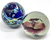 2 Art Glass Sphere Paperweights