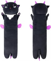 Long Black Cat Plush Body Pillow, 43.3"
