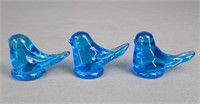 Lot Of 3 Art Glass Blue Birds Of Happiness