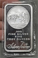 5 Troy Oz. Silvertown .999 Prospector Silver Bar