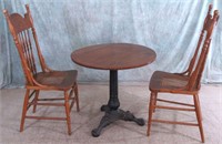 3 PC-CUTE ANTIQUE WOOD TOP TABLE & CHAIRS